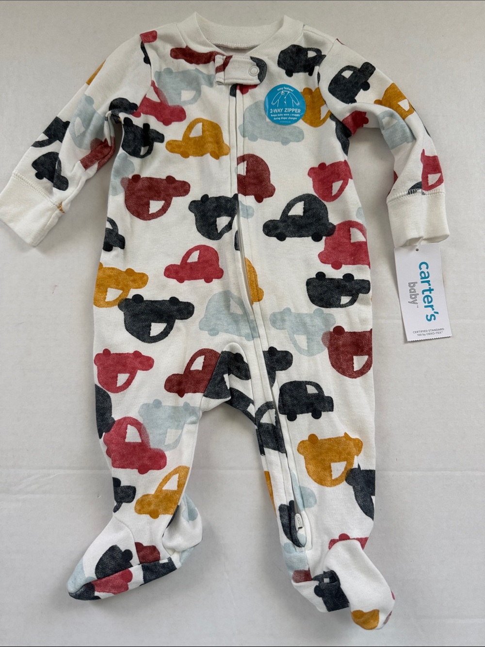 Carter's White Footed One-Piece with Multi Car Print